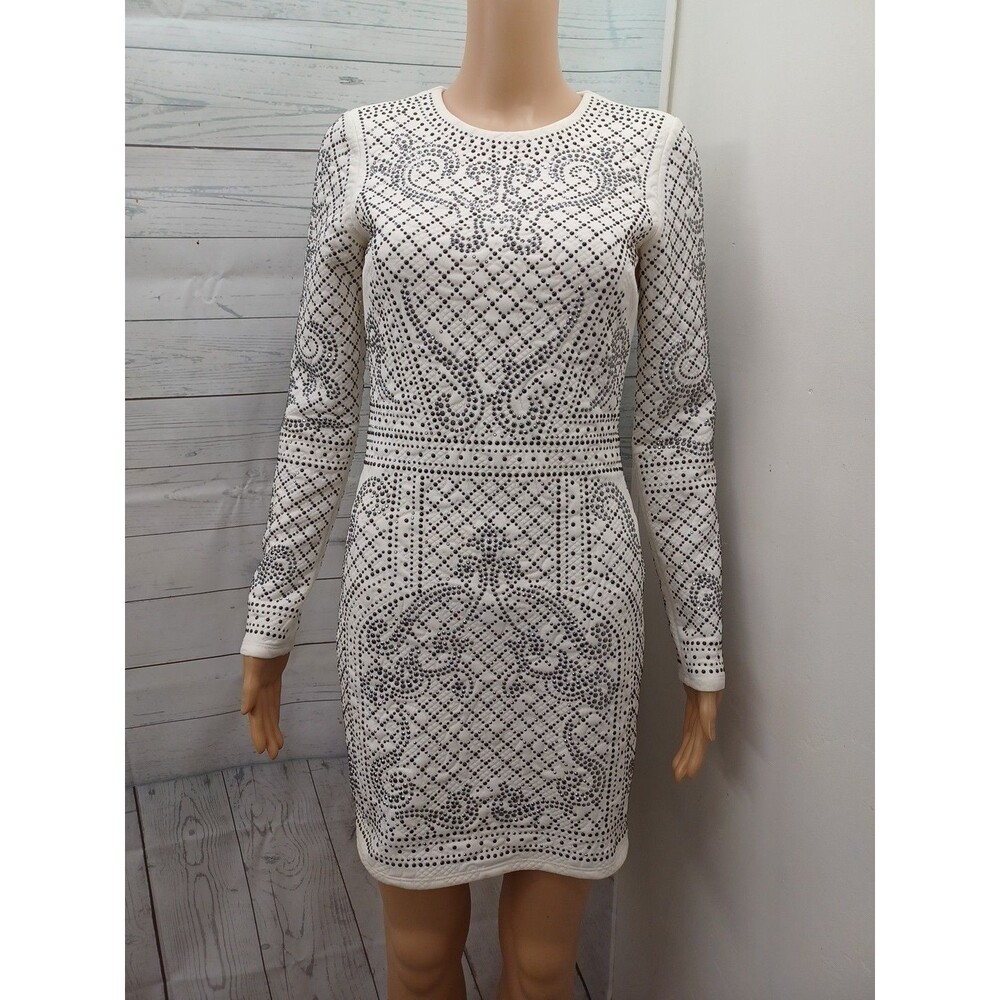 Bebe Addiction Studded Embellished Dress Ivory Small S Studded Stretch